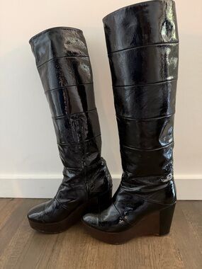 Sonia Rykiel Women's Black Patent leather Knee-High Platform Boots